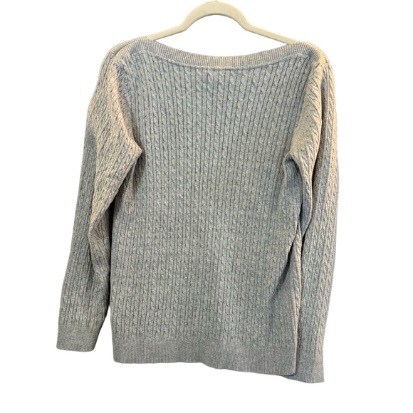 Tommy Hilfiger Light Gray V Neck Cable Sweater Pima Cotton - Picture 6 of 6